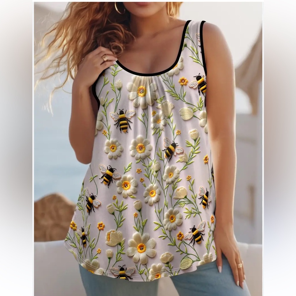 CHAOS MONKEY floral bumblebee print tank top women’s plus size 4X